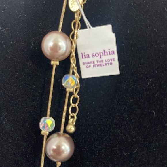 NWT Lia Sophia Gold Multi-Strand Necklace with Mother of Pearl Layered Design - Picture 2 of 5